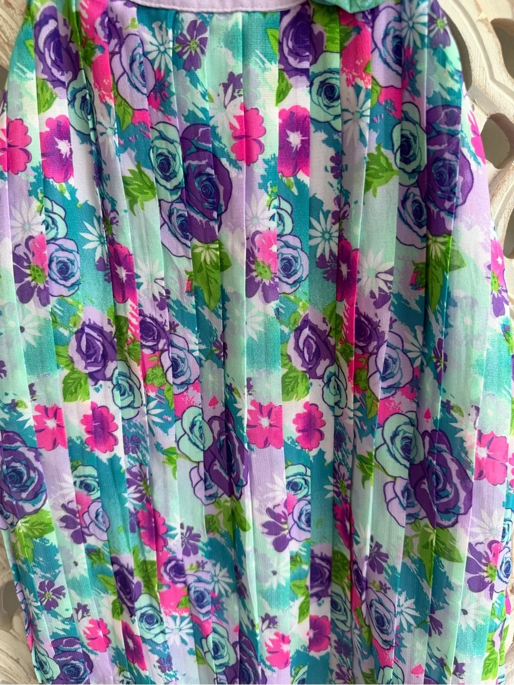 healthtex Lavender and Teal Floral Pleated Dress 3T